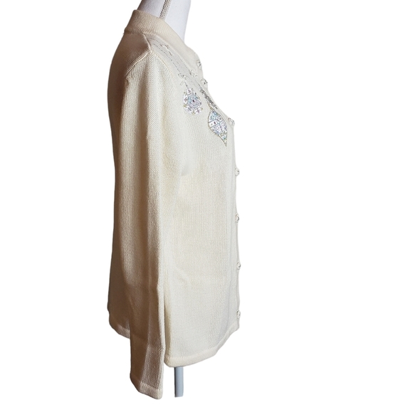Vintage Embroidered Cardigan Sz Large Sequin Christmas Holiday Ornament  Sweater - Picture 3 of 12